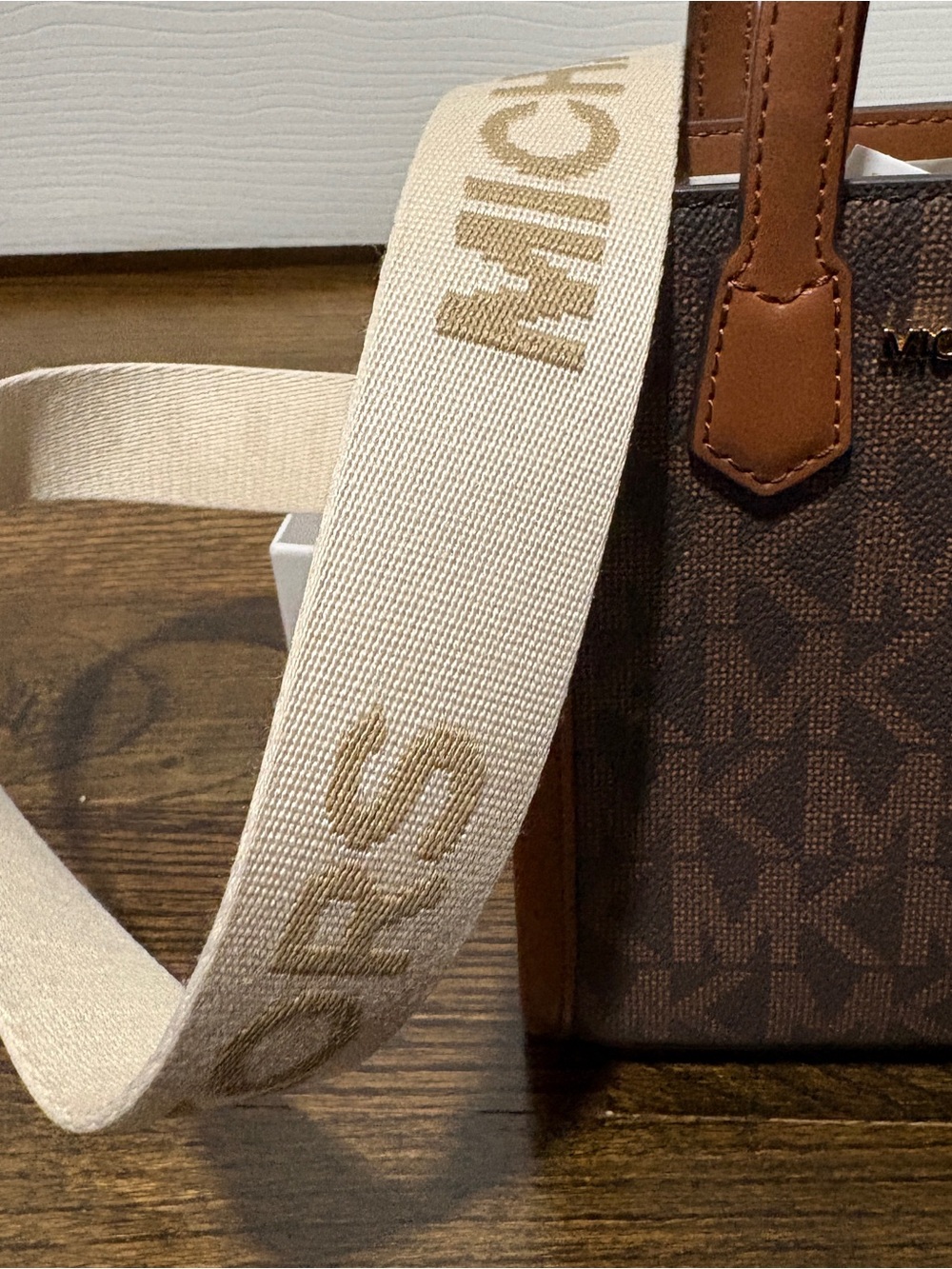Michael Kors Brown Signature Mini Tote with Tan Trim and Cream Logo Strap - Picture 3 of 4